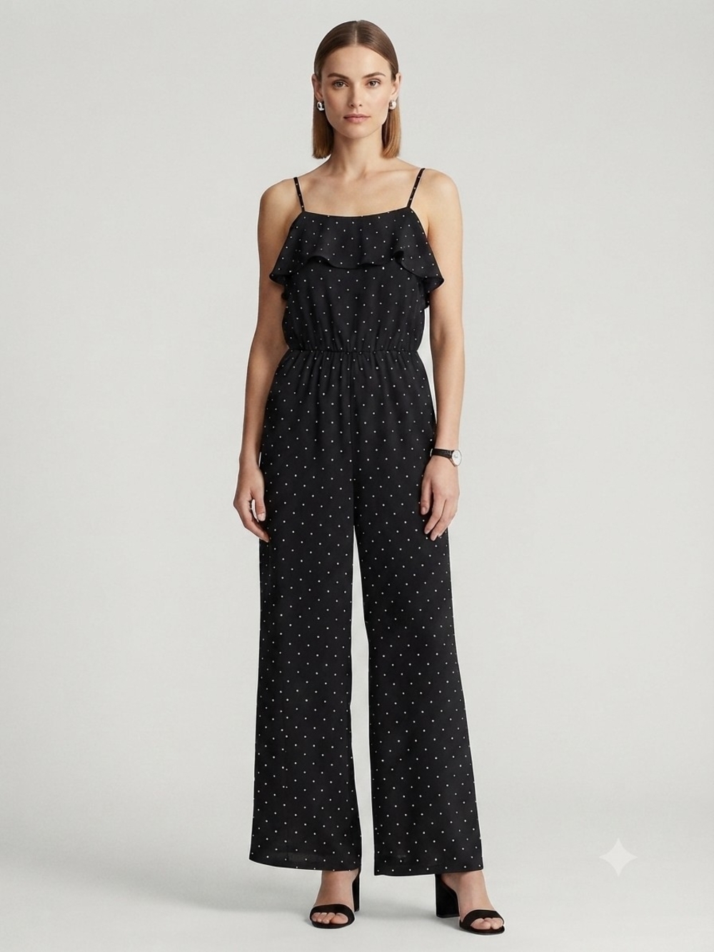 Tommy Hilfiger Polka Dot Ruffle Jumpsuit Size 8 Black White Tie Waist Pockets